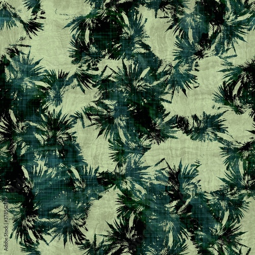 Green tropical palm tree leaves seamless pattern. High quality illustration. Vivid, detailed, and highly textured graphic design. Trendy jungle foliage for fabric or repeat surface design.