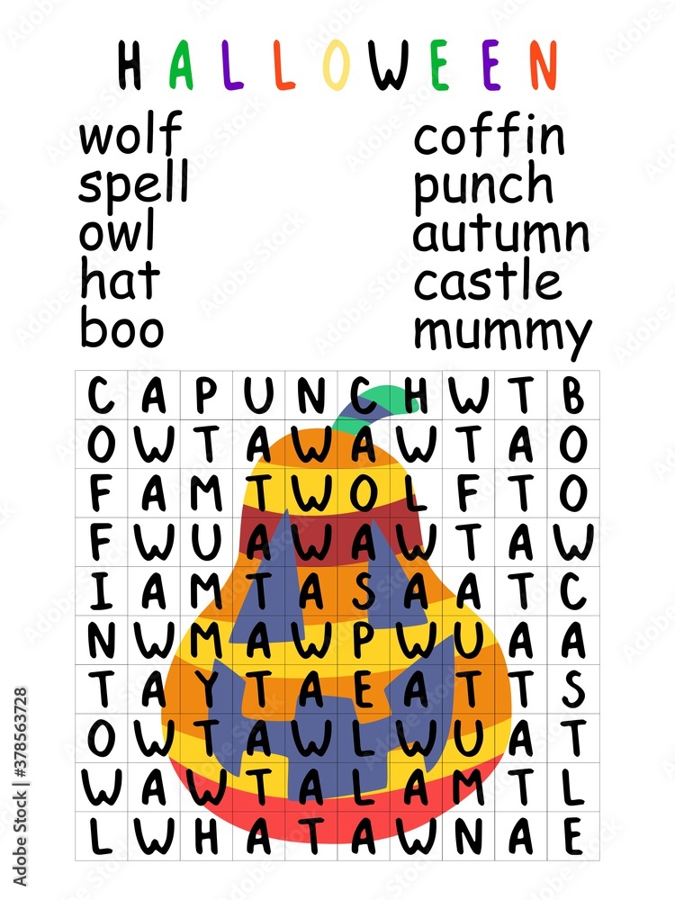 Easy halloween word search puzzle for kids stock vector illustration