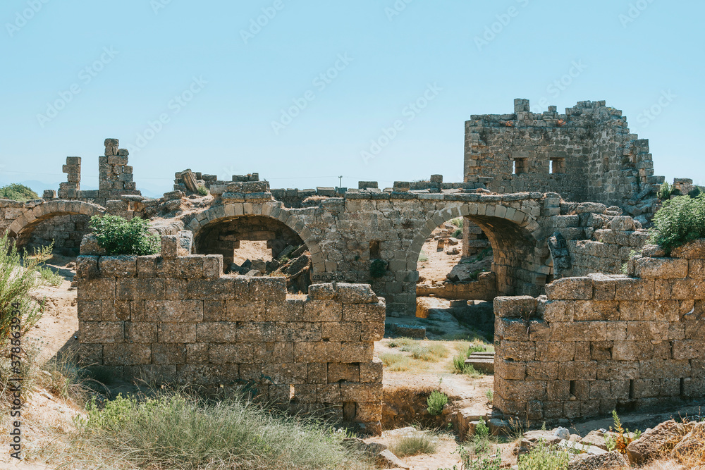 Ruins in the center of the ancient town in Side in Turkey