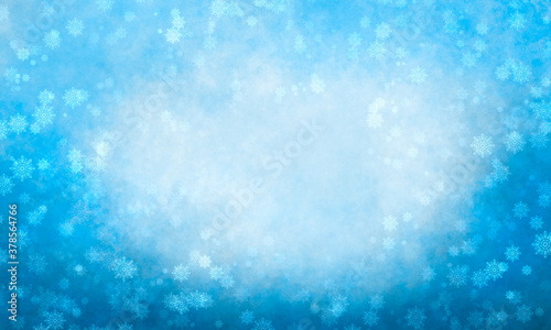 charming blue cyan background with snowfall. universal Christmas background for the design of invitations, congratulations, cards, banners, brochures. Artistic multicolor winter background