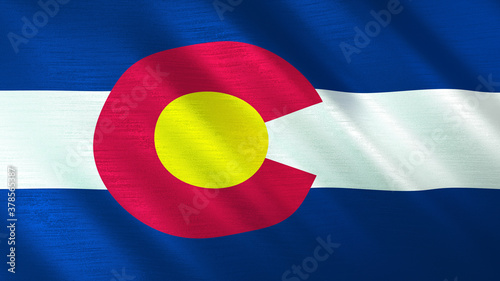 The flag of Colorado. Shining silk flag of Colorado. High quality render. 3D illustration photo