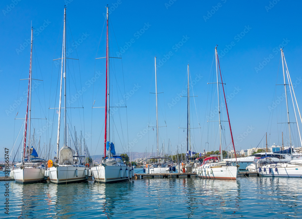 Many Yachts on a Yacht Anchorage on a Sunny Summer Day