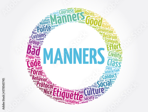 Manners word cloud collage, concept background