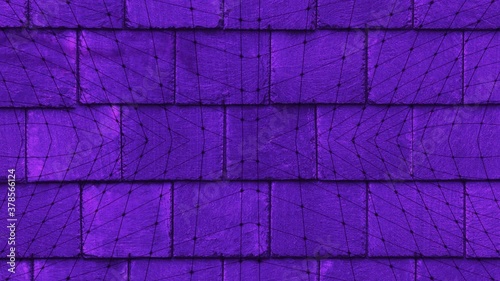 Black connected lines in motion. Violet brick wall. Moving background
