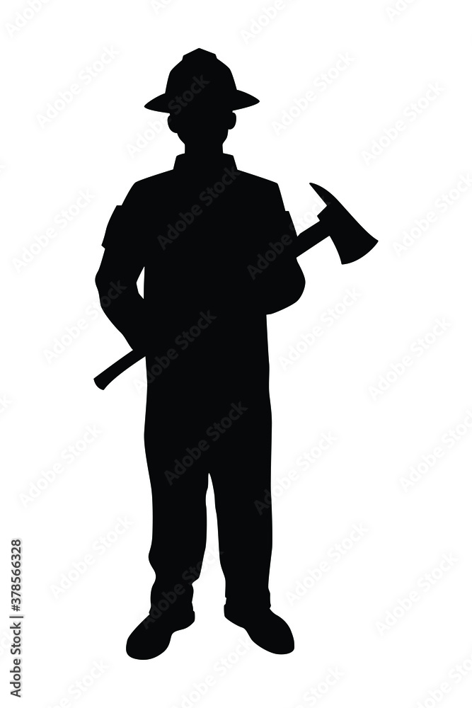 Firefighter silhouette vector on white background