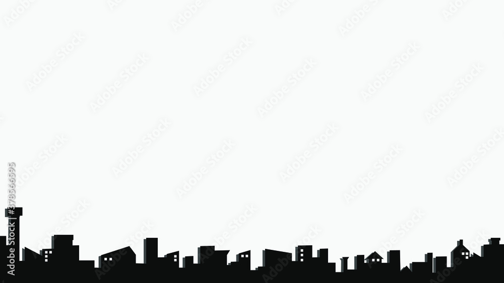 Background white with city black. Vector can be used for banners, posters, power points, templates, slides, etc.