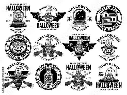Halloween big set of vector vintage style emblems