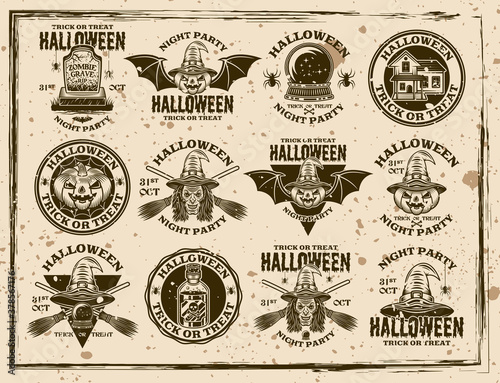 Halloween vector retro emblems on dirty background