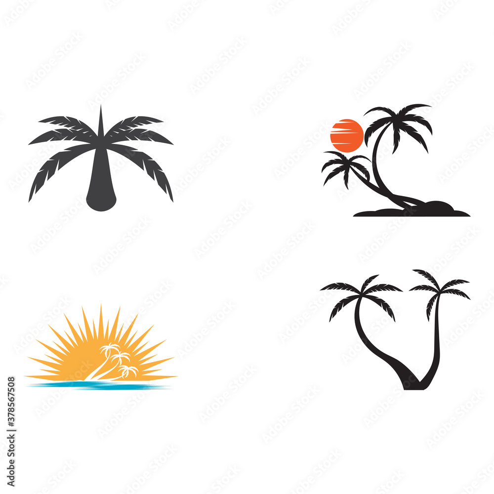Obraz premium Set Palm tree summer logo template