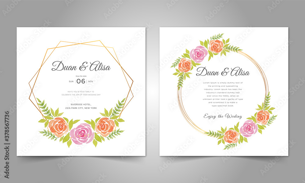 Watercolor floral rose invitation card template
