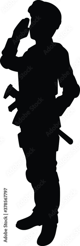 Soldier with his weapon silhouette vector on white background Soldier with his weapon silhouette vector on white background