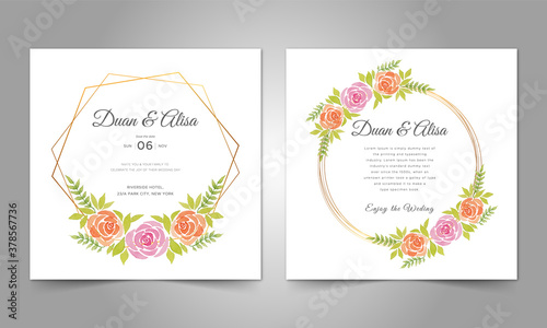 Watercolor floral rose invitation card template