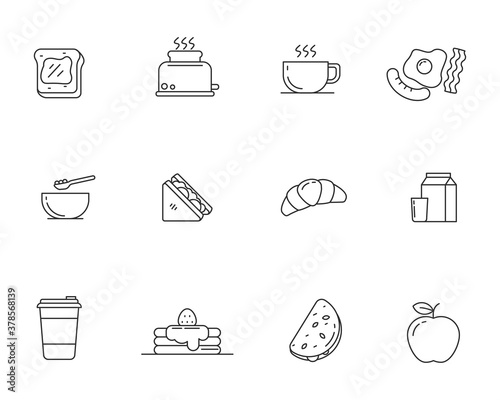 Set of breakfast food icon in simple linear style isolated on white background 