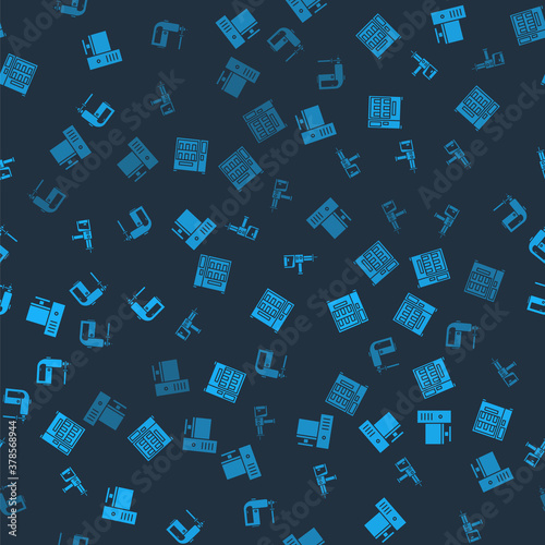 Set Computer monitor, Vending machine, Rotary hammer drill and on seamless pattern. Vector.