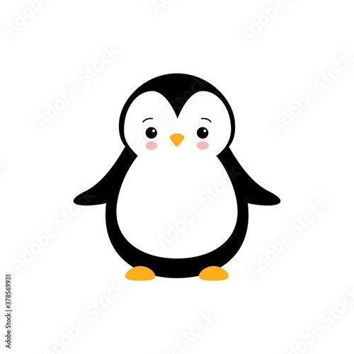 Cute Baby Penguin standing on white background flat design vector illustration.