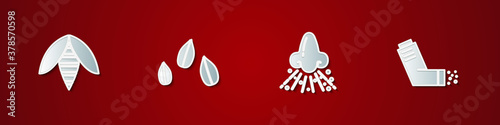 Set Bee, Sesame seeds, Runny nose and Inhaler icon. Vector.