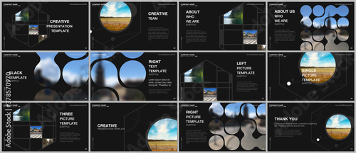 Presentation vector templates, multipurpose template for presentation slide, flyer, brochure cover design, infographic presentation. Abstract smart technology design with hexagons and place for photo.