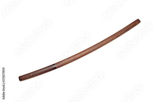 Japanese sword with wooden scabbard isolated in white background. This kind of Japanese sword is called 'Shirasaya' photo