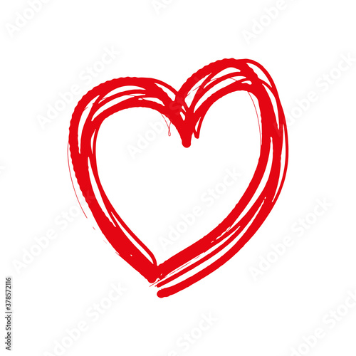 Heart icon. Beautiful red ink drawing. Vector flat graphic hand drawn illustration. The isolated object on a white background. Isolate.