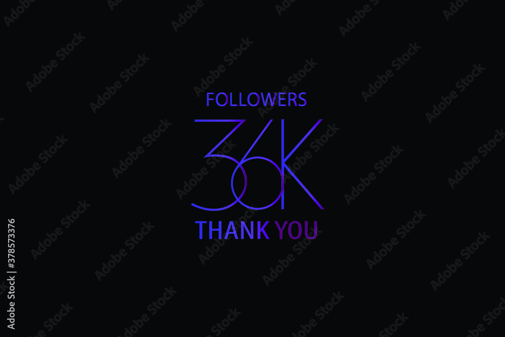 36K, 36.000 Followers Luxury Black Purple Thank you anniversary, minimalist logo, jubilee on black background for Social Media - Vector