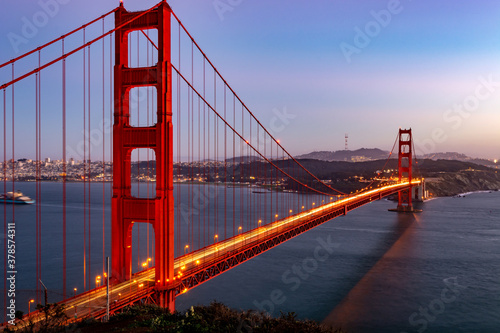 Fototapeta Naklejka Na Ścianę i Meble -  Golden Gate Bridge San Francisco Bay California USA sunset long exposure evening