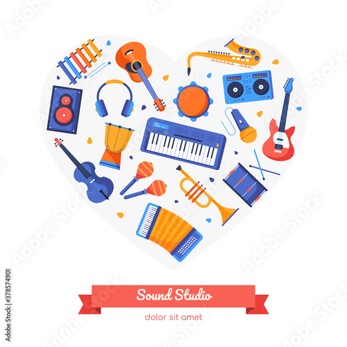 Sound studio - colorful flat design style banner
