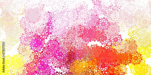 Light pink, yellow vector layout with beautiful snowflakes.