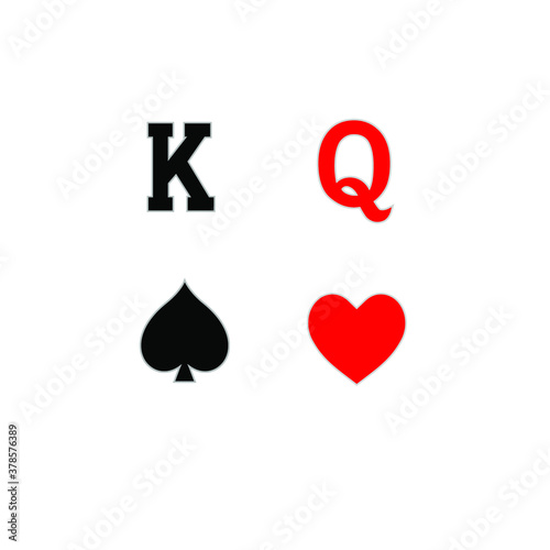 Black King of spades and Red Queen of hearts . Poker cards. Vector illustration.