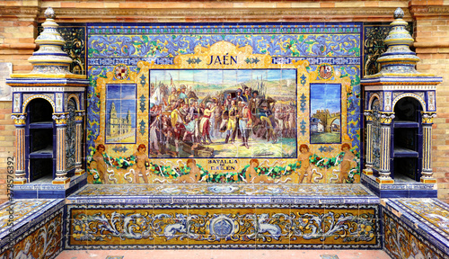 Canvastavla Image with the name of the spanish city of Jaen and a historical scene painted o