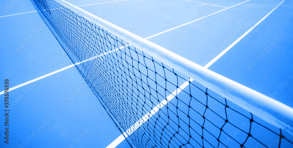 Tennis net on the tennis court. Selective focus