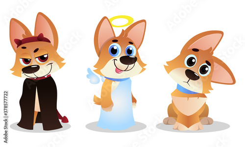 Cute Cartoon Puppy with Big Ears Showing Different Mood and Emotion Vector Set