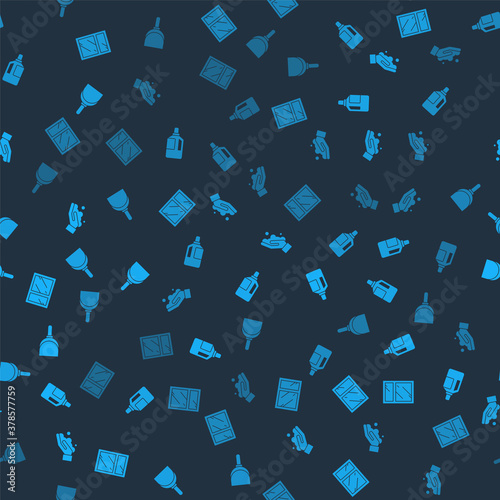 Set Cleaning service for windows, Fabric softener, Washing hands with soap and Dustpan on seamless pattern. Vector.