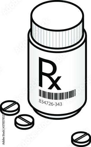 A white plastic bottle of white pills.