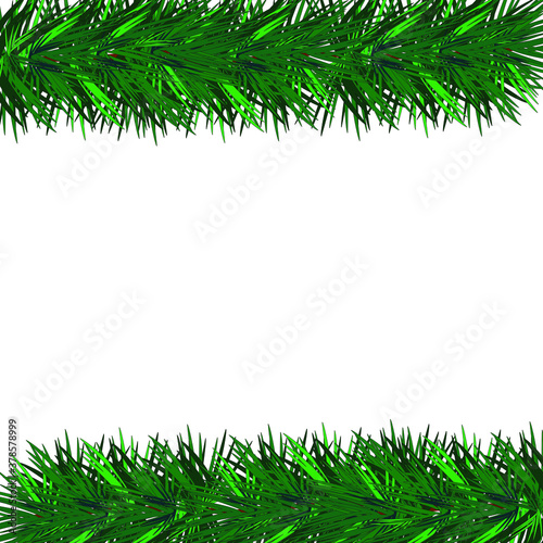 Pine branch border on a white background. Idea for Christmas, New Years and Holidays.