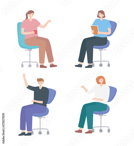 coworkers people team sitting on chair office group