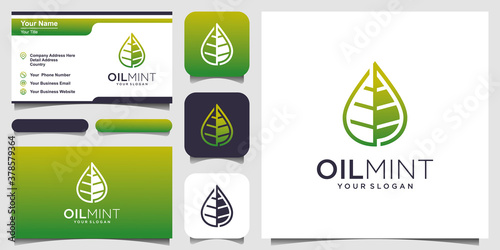 oil and leaf mint Vector logo with line art. logo design and business card