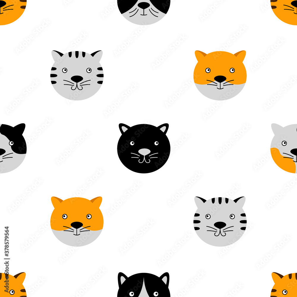 Seamless pattern with cute cat faces.