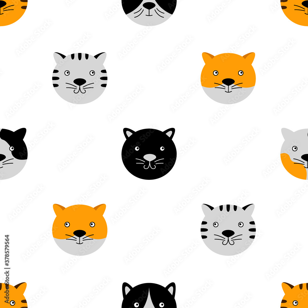 Seamless pattern with cute cat faces. Seamless pattern with cute cat faces.