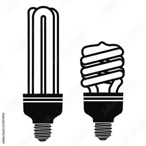 Vector illustration of energy saving lamps (E27) for lighting on a white background.