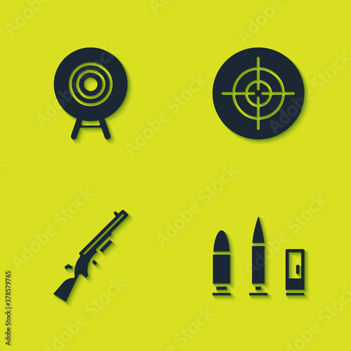 Set Target sport, Bullet and cartridge, Shotgun and icon. Vector.