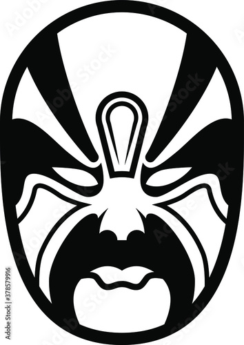 Black and white drawing of a mask - chinese opera man.