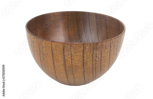 Rustic wooden bowl isolated on white background 