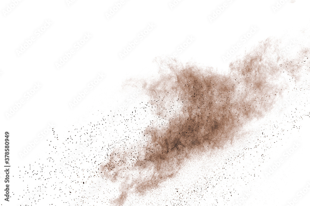 Brown powder explosion isolated on white background. Brown powder explosion isolated on white background.