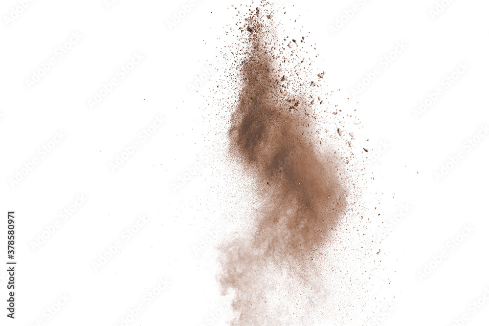 Brown powder explosion isolated on white background. Brown powder explosion isolated on white background.