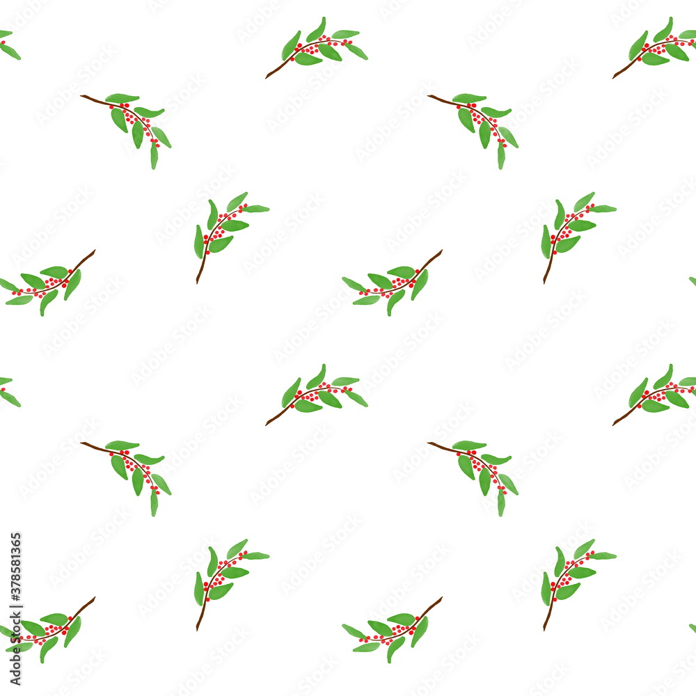 Seamless pattern of christmas berries on white