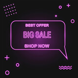 Big sale banner in neon style with copy space for text