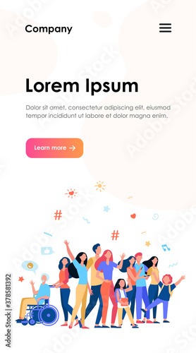 Multicultural people standing together isolated flat vector illustration. Cartoon diverse characters of multinational community members. Society and public concept
