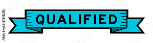 Vintage blue color label banner with word qualified on white background