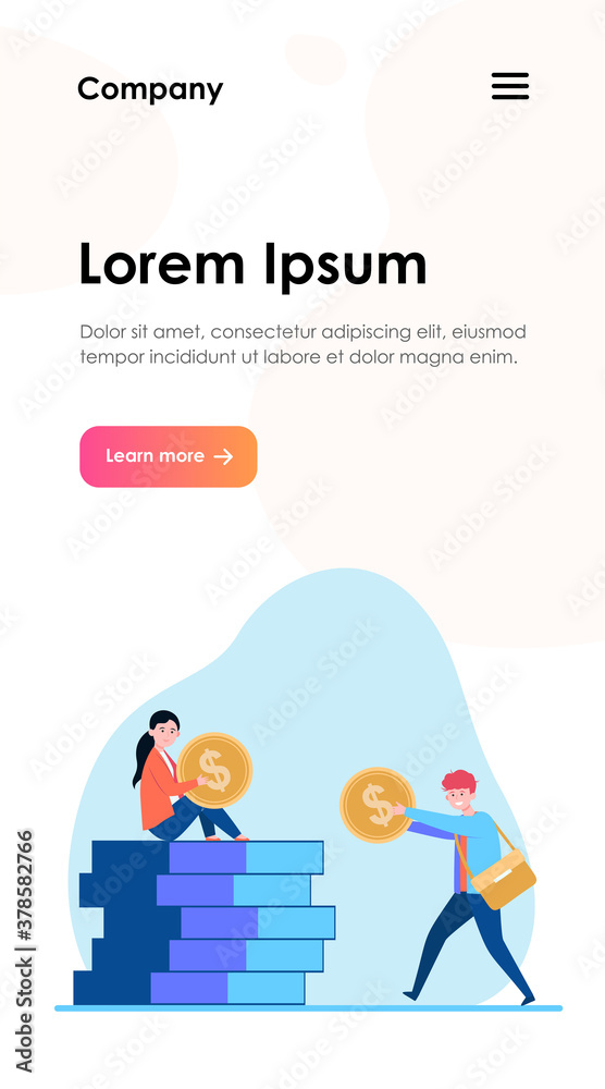 Man giving money to woman. Salary, family budget, banker flat vector illustration. Investment, saving, finance management concept for banner, website design or landing web page