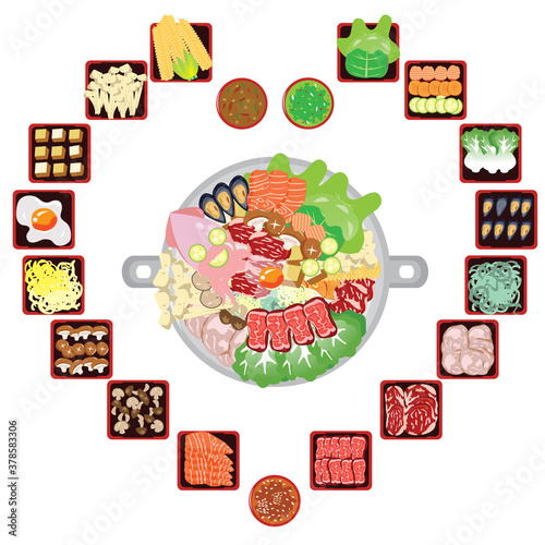 Set of Shabu sukiyaki buffet lovers vector